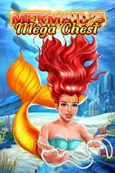 Mermaid's Mega Chest slot game cover with red-haired mermaid